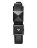 Karl Lagerfeld Analog Demi Stud Leather Watch - BLACK