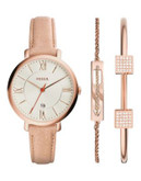 Fossil Jacqueline Leather Strap Watch with Bracelets Box Set - ROSE GOLD