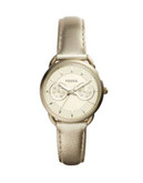 Fossil Multifunction Metallic Leather Strap Watch - GOLD