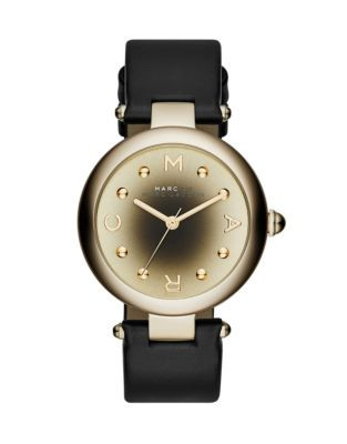 Marc By Marc Jacobs Dotty Goldtone Stainless Steel Leather Strap Watch - BLACK