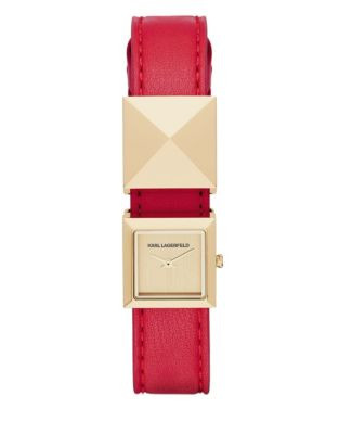Karl Lagerfeld Analog Demi Stud Leather Watch - RED