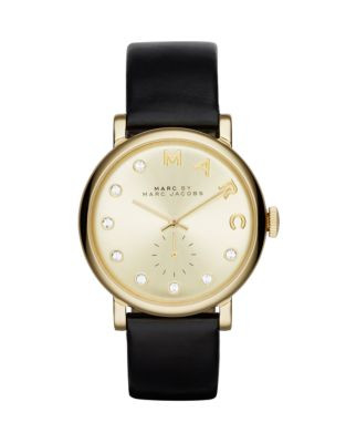 Marc By Marc Jacobs Baker Dexter Glitz Goldtone Stainless Steel and Leather Strap Watch - BLACK