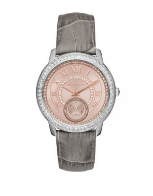 Michael Kors Madelyn Pave Crystal Leather Watch - GREY