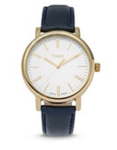 Timex Round Three-Hand Leather Watch - BLUE