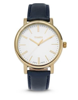 Timex Round Three-Hand Leather Watch - BLUE