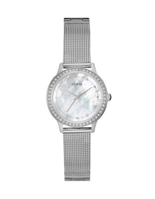 Guess Mother-of-Pearl Stainless Steel Mesh Bracelet Watch - SILVER