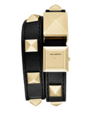 Karl Lagerfeld Leather Double Wrap Analog Watch - BLACK