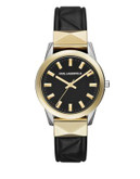Karl Lagerfeld Labelle Studded Leather Watch - BLACK