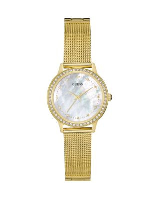 Guess Mother-of-Pearl Goldtone Stainless Steel Mesh Bracelet Watch - GOLD
