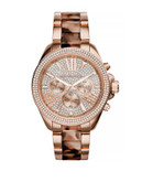 Michael Kors Womens Chronograph Rose Gold Tone and Blush Tortoise Wren Watch with Glitz Dial - ROSE GOLD