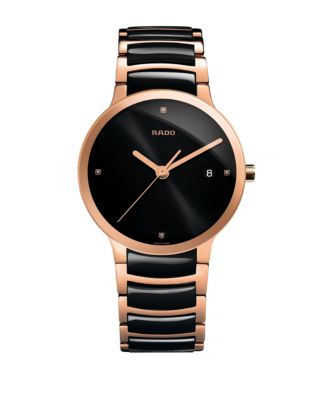 Rado Unisex Quartz Centrix R30554712 Watch - BLACK/ROSE GOLD