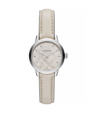 Burberry Classic Round Analog Leather Watch - SILVER