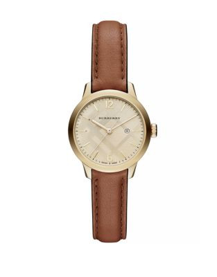 Burberry Classic Round Analog Leather Watch - BROWN