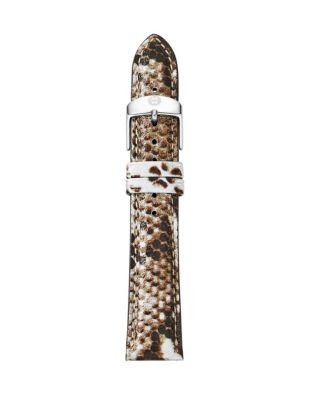 Michele Snake Print Leather Watch Strap - BROWN - 16MM