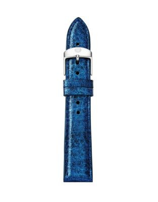 Michele Leather Watch Strap - BLUE - 16MM