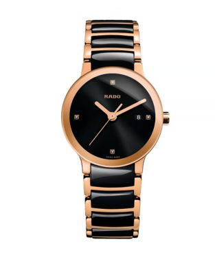 Rado Womens Quartz Centrix R30555712 Watch - BLACK/ROSE GOLD