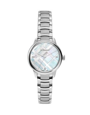 Burberry Stainless Steel Classic Round Watch with Diamond Accents - SILVER