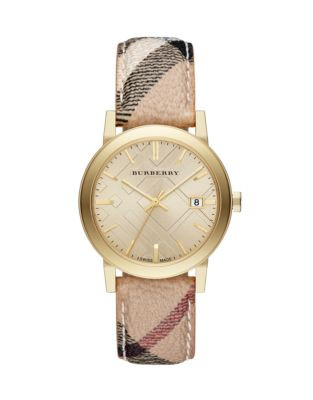 Burberry The City Analog Check Watch - GOLD