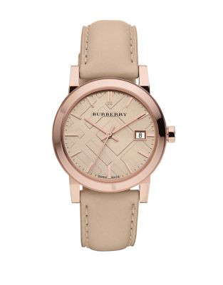 Burberry The City Analog Leather Watch - ROSEGOLD