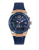 Guess Womens Connect Smartwatch Rose-Goldtone Stainless Steel and Blue Silicone - BLUE
