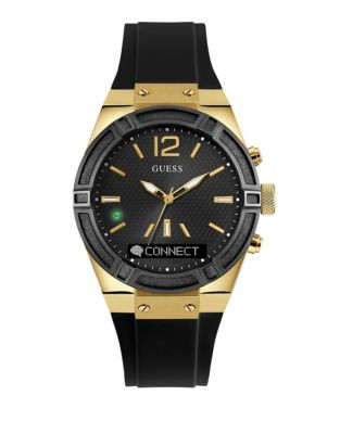Guess Connect Smartwatch Goldtone Stainless Steel and Black Silicone - BLACK