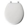 Round Molded Wood Traditional Design Toilet Seat with Chrome STA-TITE Hinges with DuraGuard - White