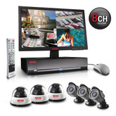 8-channel 500 GB H.264 DVR security system, with 3 indoor dome cameras and 3 outdoor bullet cameras