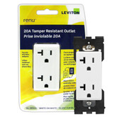 Leviton Renu Tamper Resistant Receptacle RER20-WW, 20A-125V, in White on White