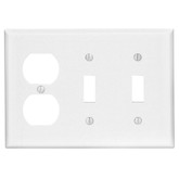 3-Gang Midway Nylon Combination Wallplate for 2 Toggle Switches & 1 Duplex Receptacle, in White