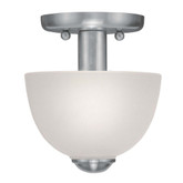 Providence 1 Light Brushed Nickel Incandescent Semi Flush Mount with Satin Glass