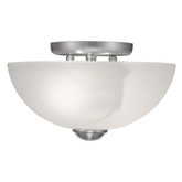 Providence 2 Light Brushed Nickel Incandescent Semi Flush Mount with White Satin Glass