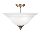 Providence 3 Light Antique Brass Incandescent Semi Flush Mount with White Alabaster Glass