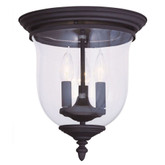 Providence 3 Light Black Incandescent Semi Flush Mount with Clear Glass