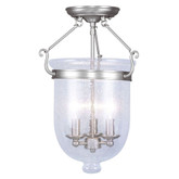 Providence 3 Light Brushed Nickel Incandescent Semi Flush Mount with Seeded Glass