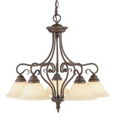 Providence 5 Light Bronze Incandescent Chandelier with Vintage Scavo Glass