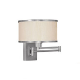 Providence 1 Light Brushed Nickel Incandescent Swing Arm Wall Sconce with a Champagne Hardback Shade