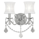 Providence 2 Light Brushed Nickel Incandescent Wall Sconce with an Off White Silk Shimmer Shade