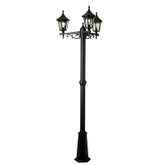 Elegant Series, Black With Clear Beveled Glass Panels, Multihead Post Mount With 3 Sections Pole