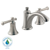 Portsmouth 8 Inch 2-Handle Mid-Arc Bathroom Faucet in Satin Nickel with Speed Connect Drain and Lever Handles