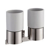 Aura Bathroom Accessories - Wall-Mounted Double Ceramic Tumbler Holder Brushed Nickel