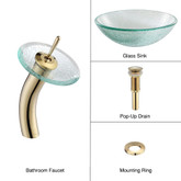 Mosaic Glass Vessel Sink and Waterfall Faucet Gold