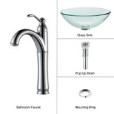 Clear Glass Vessel Sink and Riviera Faucet Chrome