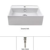 White Square Ceramic Sink and Pop Up Drain with Overflow Satin Nickel