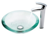Clear 34mm edge Glass Vessel Sink and Visio Faucet Chrome