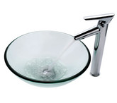 Clear Glass Vessel Sink and Decus Faucet Chrome