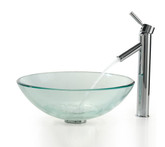 Clear Glass Vessel Sink and Sheven Faucet Chrome