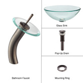Clear Glass Vessel Sink and Waterfall Faucet Oil Rubbed Bronze