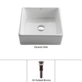 White Square Ceramic Sink with Pop Up Drain Oil Rubbed Bronze