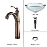 Clear 19mm thick Glass Vessel Sink and Riviera Faucet Oil Rubbed Bronze