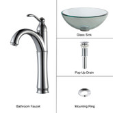 Clear 14 inch Glass Vessel Sink and Riviera Faucet Chrome